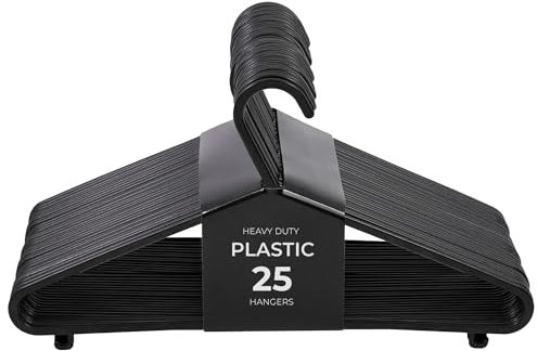 Roe Tenpo Coat Hangers, 25 Pack, Black | Adult Plastic Clothes Hangers for Clothes | Durable & Lightweight | Non-Slip, Space-Saving Design for Shirts, Jackets, Trousers & More (25 Pack)