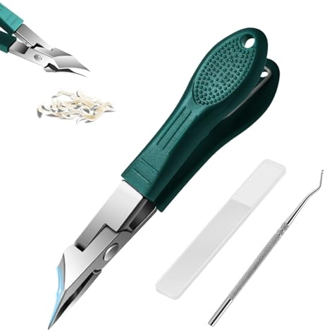 Schräger Nagelknipser, Abgeschrägter Nagelknipser, Rutschfester Griff, Geeignet für Erwachsene und Senioren, mit Datei und Nagelentferner (Grün)