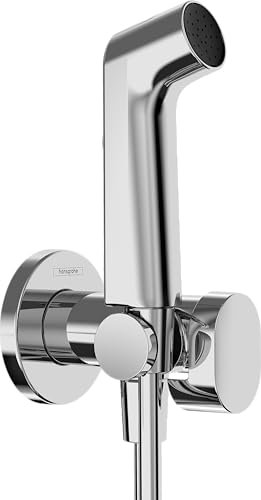hansgrohe Bidette S 29232000 Douchette à main avec 1 type de jet économe en eau chaude (EcoSmart) avec robinet d'arrêt, support de douche et flexible de douche 1,25 m pour eau chaude Chromé