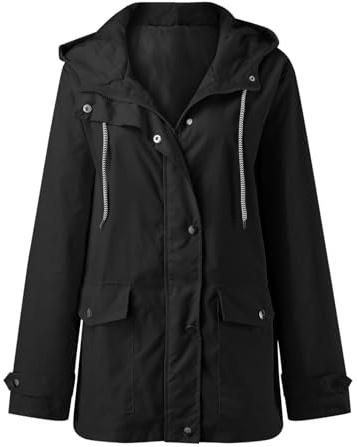 Veste de pluie format poche femme sweat à capuche pluie manteau imperméable poches solides veste zippée entraînement plein air veste de pluie doudoune imperméable femme, Noir , M