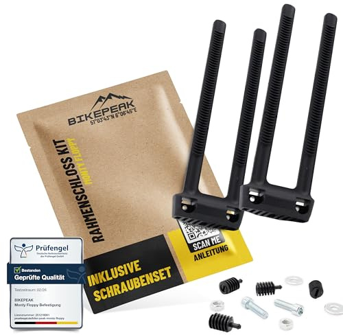 BikePeak Rahmenschloss Befestigung - Universelle Schlosshalter Fahrrad Spannband Adapter - Flexible Montagestreifen Fahrradrahmenschloss - Ringschloss Halterung Monty Floppy