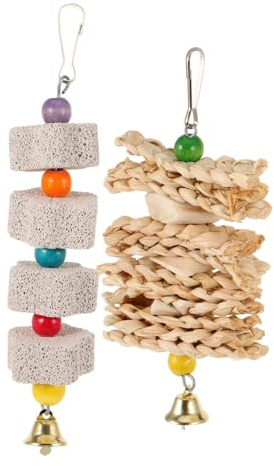 BESPORTBLE 2stücke Papagei Spielzeug zum Kauen Vogelspielzeug aus Calcium-reichen Mahlsteinen zum Aufhängen Bissfestes Spielzeug für Haustier-papageien zur Zähne-Pflege und Kalzium-zufuhr