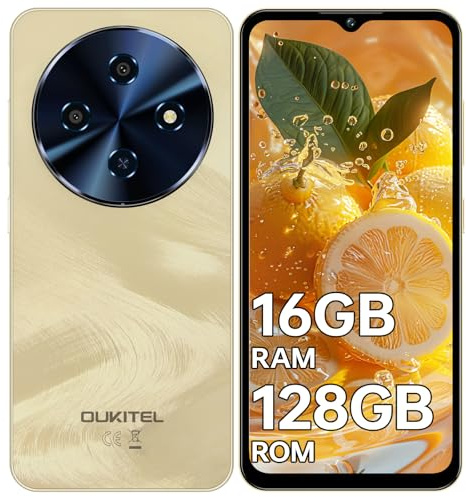 OUKITEL C5 SIM-Free & Unlocked Mobile Phones - 16(4+12) GB+128GB/TF 1TB Smartphone, 6.52 Display, 13MP Camera, 5000mAh, Dual SIM 4G Android 14 Phone, Face ID/GPS/3.5mm Jack/5G WiFi|BT5.0, Gold