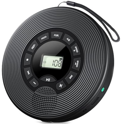 WJDXBNS Lettore CD Bluetooth 1500 mAh Discman portatile con trasmettitore FM, cuffie Aux USB anti-skip per auto