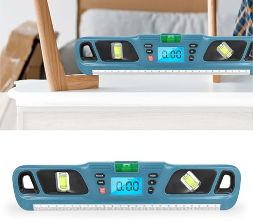 FUANA Digitales Niveaulineal mit Neigungsmesser und Winkelsucher, 360°-Messbereich, LCD-Display mit Hintergrundbeleuchtung, ABS-Konstruktion, Blau