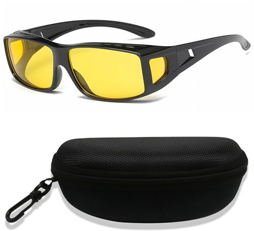 BlynthaToy Occhiali da Guida Notturna Antiriflesso - con Lenti Gialle Polarizzate, Scatola con cerniera, Protezione Laterale Perimetrale per Visione Notturna Tramite Correttivi, per Uomini e Donne