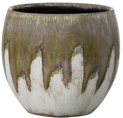 Dehner Übertopf Joulie Duo, grün/creme, Ø 34 cm/innen 29 cm, Höhe 34 cm | bauchiger Indoor Blumentopf, Keramik, glasierte/matte Oberfläche mit Farbverlauf, handgefertigt