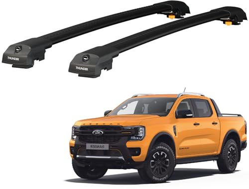 Thunder Carrier Roof Bars For FORD RANGER 2023 2024 2025 2026 Onwards with Raised Side Rails, Anti-Theft Heavy Duty Aluminum, 165lbs Dynamic 496lbs Standing Capacity (Black)