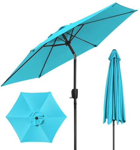 YU YUSING Parasol de Jardin Exterieur 225cm, Grand Parasol Balcon Inclinable, Angle Réglable, Protection Solaire UPF30+, 6 Baleines Robustes, pour Terrasse, Jardin, Café, Piscine, Bleu Turquoise