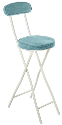 DRW Sgabello alto con schienale pieghevole in metallo e tessuto bianco e verde 42x30x93 cm