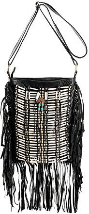 Schwarze Boho-Tasche | echtes Leder | Fransen-börse | Boho-Taschen | Hobo-Handtasche