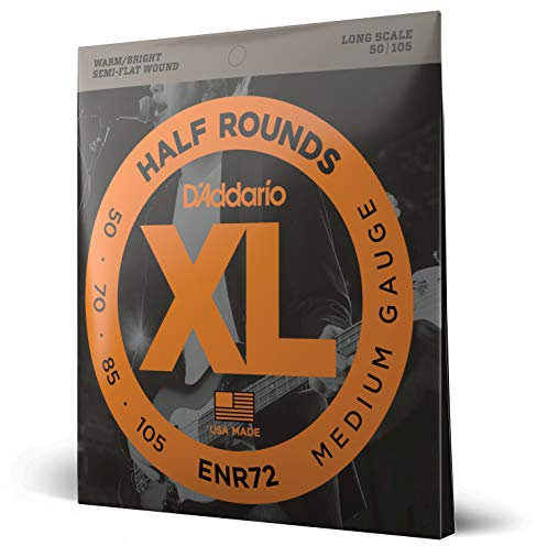 D'Addario E Bass Gitarrensaiten | Saiten E Bass | Bassgitarre Saiten | E Bass Strings | Bass Guitar Strings | ENR72 Bass XL Nickel Saitensatz 0,13-0,27 cm (.050 -.105 Zoll)