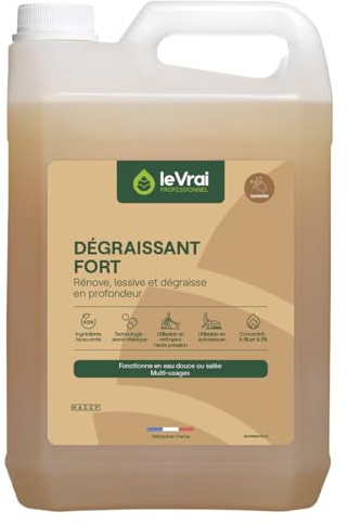 LE VRAI PROFESSIONNEL - Dégraissant Fort Multi-Usages - Entretien Sols - Autolaveuse/Nettoyeur Haute Pression - Apte au Contact Alimentaire - Senteur Pin des Landes - Fabrication Française - Bidon 5L