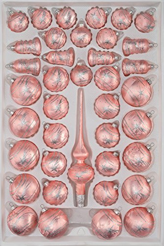 39 TLG. Glas-Weihnachtskugeln Set in Ice Rosa Silber Komet- Christbaumkugeln - Weihnachtsschmuck-Christbaumschmuck