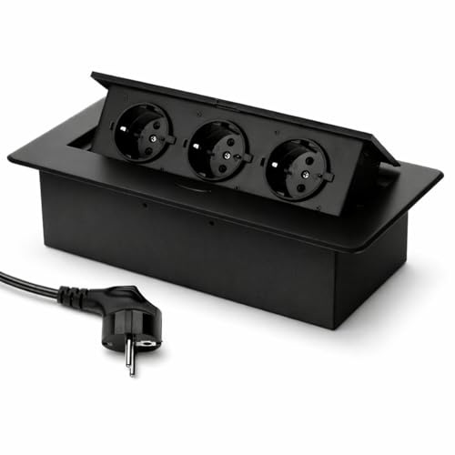 Presa a scomparsa a 3 vie - Black-Edition - Stampaggio ad iniezione in alluminio - con apertura morbida - pronto per il collegamento con cavo antiurto da 1,5m