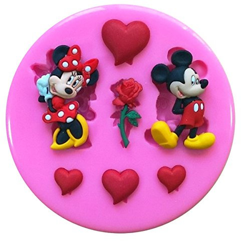 Moule en silicone Mickey Mouse Loves Minnie Mouse en forme de cœurs et de roses pour décoration de gâteaux et cupcakes Fairie Blessings