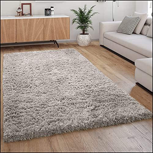 Paco Home Alfombra Pelo Largo Mullida Moderna Shaggy Flokati Acogedora Uniforme Gris, tamaño:80x150 cm