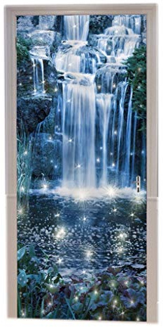 A.Monamour Türtapeten Selbstklebend 3D Magische Nacht Wasserfall Märchengarten Fantasy-Szene Abstrakte Landschaft Türtapete Türposter Tapete 77x200cm