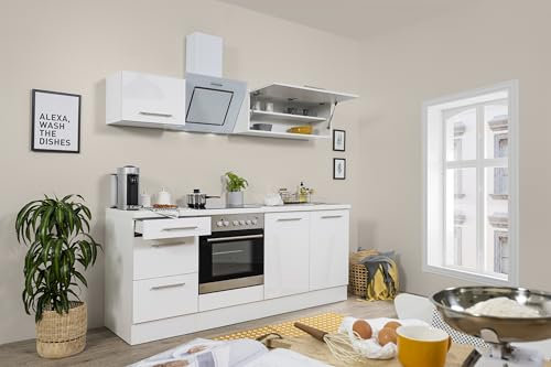 respekta Kitchenette de Cuisine encastrée Blanc Brillant 210 cm