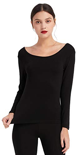 Mcilia sous-vêtement Thermique Ultra Mince en Modal Manches Longues Encolure dégagée pour Femmes Noir Medium (EU 40 42)