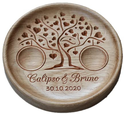 Ringschale Hochzeit aus Holz mit gravierten Namen und Datum, Ringkissen Hochzeit, Ringträger für die Hochzeit, Hochzeitsgeschenk, Baum der Herzen, Tree of Hearts..