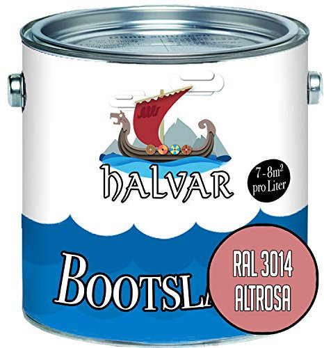 Halvar 2-K GLÄNZEND Yachtlack Rot RAL 3000-3031 Bootslack für GFK/Polyester/Kunststoff 2-Komponenten Lack inkl. Härter (1 L, RAL 3014 Altrosa)