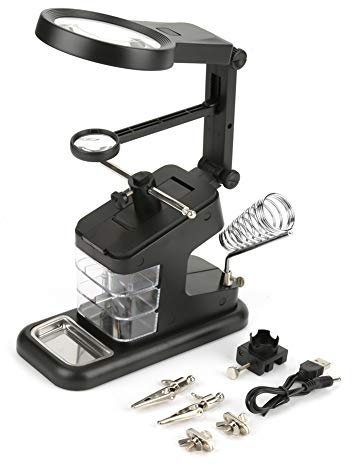 LED Dritte Hand, USB Electric Lötkolben Workstation mit 3X / 4.5X / 25X Lupen LED Lights und Lötkolbenhalter,Zum Löten Reparatur Hobby und Handwerk (Schwarz)