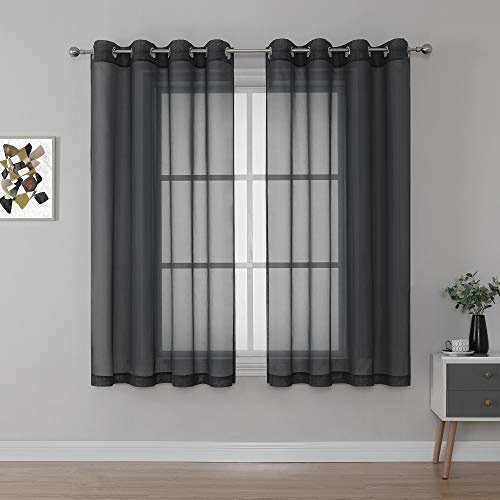 KEQIAOSUOCAI 63 inches Long Living Room Sheer Curtains - Eyelet Top Voile Sheer Draperies Privacy for Villa, W 54 by L 63 inch Length, 2 Panels,Jet Black