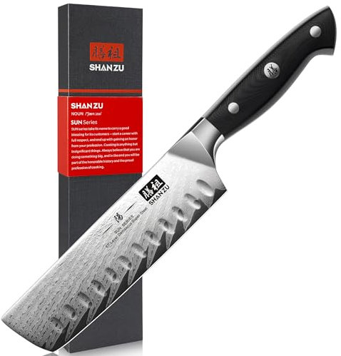 SHAN ZU Damast Kochmesser Nakiri 16.5 cm Damaskus Küchenmesser Profi Messer 67 Schichten Damaststahl AUS-10 Scharfe Messerklinge, mit ergonomischer Griff Exquisiter Geschenkverpackung
