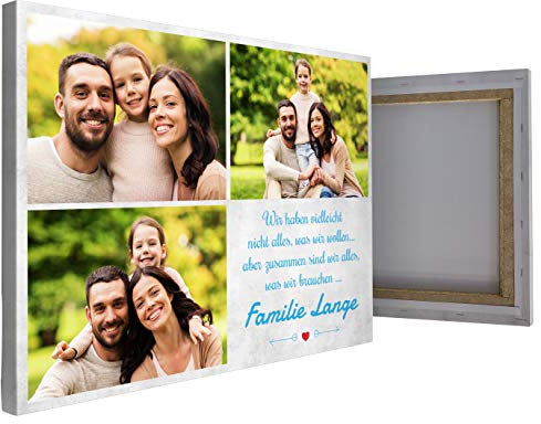 wandmotiv24 Leinwandbild 260 g/m ² - Foto-Collage mit 3 Fotos - Fotogeschenk für die Familie - Geschenk - Kunstdruck querformat 40x30cm (BxH) ? Familie mit Spruch ? M0065
