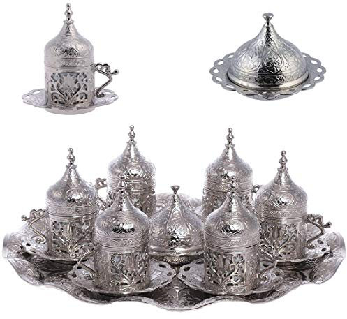 Ottomane Türkisch Griechisch Arabisch Espresso Kaffeetassen mit Untertasse und Deckel (Set von 6) (Lale)