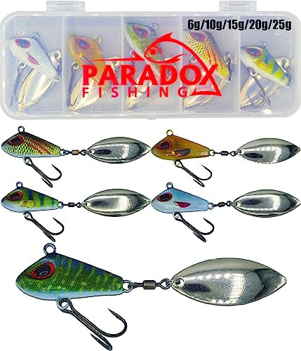 Paradox Fishing Jig Spinner 5er Set 20g Delusory Spin Jig zum Barsch Angeln Barsch Köder Zander Hecht Bleikopfspinner Spinnerbait Spinnköder Chatterbait– optimaler Barschköder (20g)