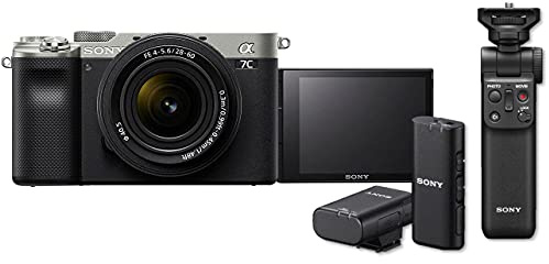 Sony Alpha 7 C | Full-frame Mirrorless Interchangeable Lens Camera with Sony FE 28-60mm F4-5.6 Zoom Lens - Silver, with Wireless Microphone and Handgrip, Bundle