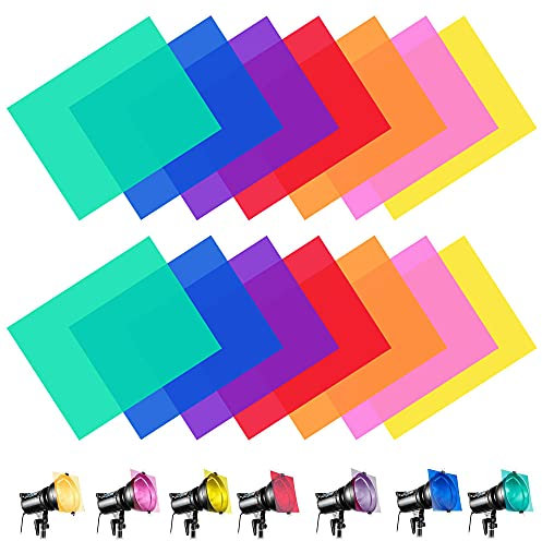 ANTHYTA 14 Pcs Gel Light Filter Transparency Color Film Plastic Sheets Color Correction Films 29.7 * 21cm Colored Overlays Plastic Light Filters Film with 7 Colors for Photo Video Photography Strobe