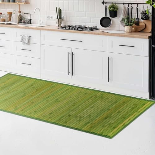 CosìCasa Alfombra de Cocina de bambú Antideslizante [50 x 100] | Alfombra de Cocina de Madera de bambú Verde Liso | Alfombra Larga de Color Verde [50 x 100 cm]