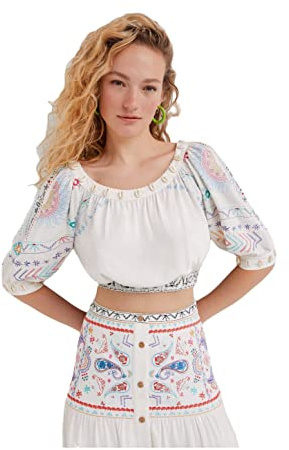 Desigual BLUS_Boho Camicia, Bianco, L Donna