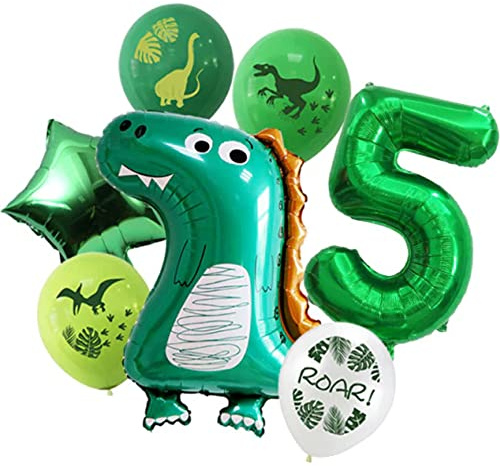 DIWULI Dino Geburtstag Deko 5 Jahre - Zahlen-Ballon Grün