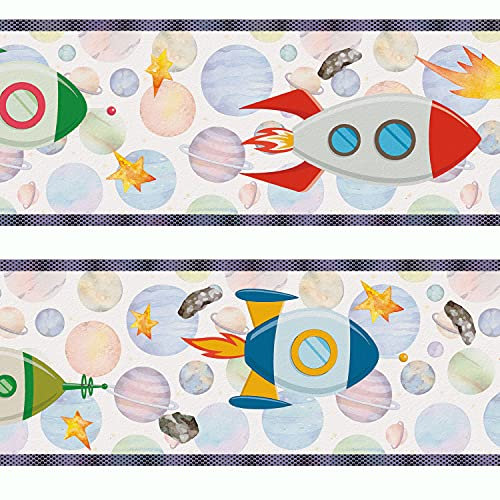 Sunnywall® Wandbordüre Bordüre Rakete einzigartiges Design | Baby- Kinderzimmer Dekoration | hochwertiges Tapetenvlies | 400 x 12 cm