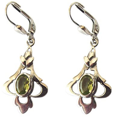Ohrringe großer Peridot 925 Silber im Jugendstil
