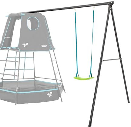 TP Toys Swing Arm Black Edition - Metal A-Frame Stand with Ground Stakes, Carabiners & Foot Caps for Single Swings - Heavy Duty Outdoor Backyard