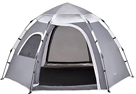 Tente de Camping avec Montage Instantané pour 2-3 Personnes 2 Portes 1 Fenêtre Toile Imperméable Polyester 190T avec Revêtement PU Fibre de Verre 240 x 205 x 140 cm Gris Foncé Gris Clair