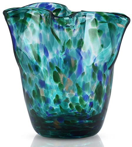 Handgeblasene Glasvase, auffällige grüne Vase, Glasvase mit weitem Hals, Moderne Art-Déco-Vase, geeignet als Tischdekoration für Esstische, Büroräume, Couchtische und Flure.