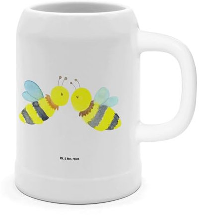 Mr. & Mrs. Panda Bierkrug Biene Liebe - Geschenk, Mit Deckel, Maßkrug, Sommerfest, Krug, Gravur, Oktoberfest