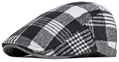 MUYAN Schirmmütze Kariert Barett Mütze Herren Damen Schiebermütze Newsboy Flat Cap Gatsby Baskenmütze (Schwarz/weiß)