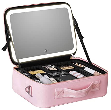 smashing Bolsa de maquillaje de viaje - Maletín de maquillaje con espejo y luces | Caja de almacenamiento portátil de cosméticos para maquillaje, joyas, artículos de tocador, accesorios electrónicos