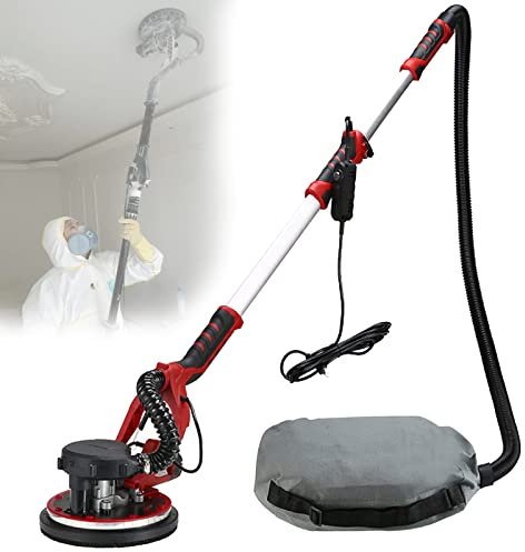 BEESOM Girafe Ponceuse Placo 1250W,Ponceuse Murale,800-1900rpm Vitesses Ajustables Ponceuse De Cloison,Amovible avec Disque De Ponçage, Manche Télescopique,avec Lumière LED,100sandpaper