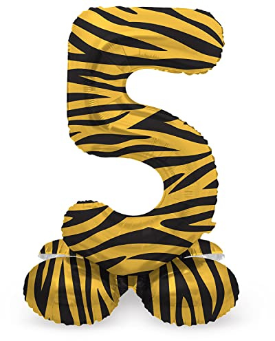Folat 63955 Luftballon Geburtstag Stehender Ziffer Zahl 5 Tiger Chic Löwe Braun Schwarz 72 cm - Decoration Geburtstagdeko, Ballon Zahl, Kein Helium erforderlich