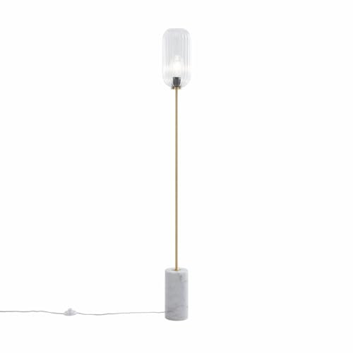 Qazqa - Art Deco Art-Deco-Stehleuchte I Stehlampe I Standleuchte I Lampe I Leuchte aus Messing mit klarem Glas - Rid I Wohnzimmer I Schlafzimmer - Länglich - LED geeignet E27
