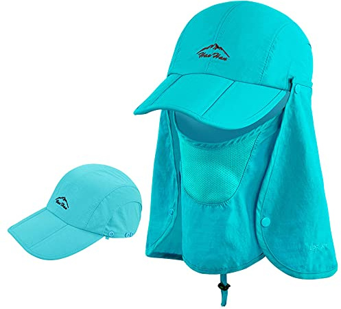 Swygoo Erwachsene Baseball-Kappe, 3 in 1 Faltbar Schirmmütze mit Gesichts und Nacken UV-Schutz, Wandern Fischen Hut | Sommerhut | Safari Hüte | Baseball Cap für Herren und Damen (Seeblau)