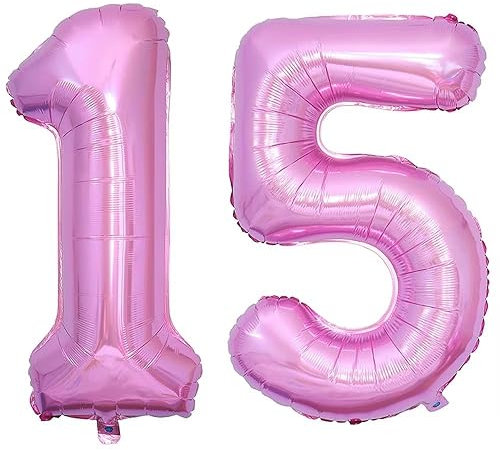 Vthoviwa 40 Zoll/18 Farbens Luftballon Zahlen 15/51 Rosa, Helium Luftballon 15/51. Geburtstag Foil Ballon, 0123456789,10-19,20-25,30,40,50,60,70,80,90, Folienballon 15/51 Party Dekoration